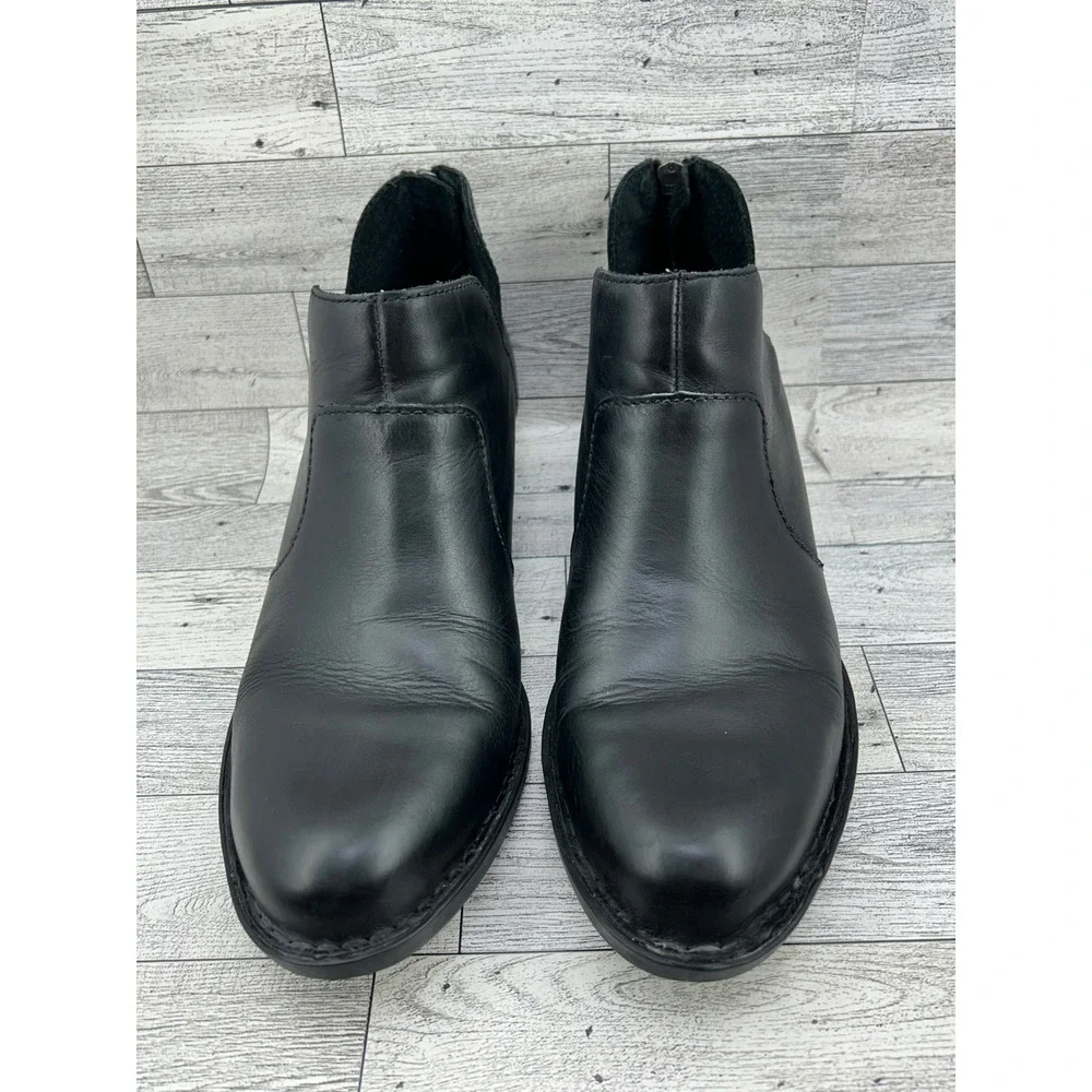 Born Kerri Black Leather Ankle Boots Block Heel Rear Zip D89903 Women Sz 9M - Picture 3 of 14